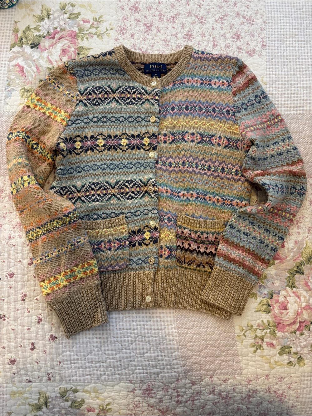 RARE Polo Ralph Lauren girls  Fair Isle Knit Cardigan in Pastel Multicolor